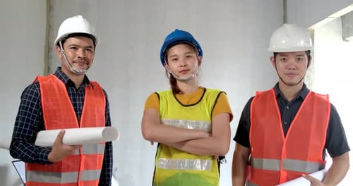 Group of young asian of building architect construction engineer have meetin