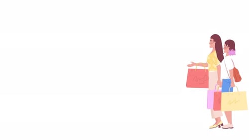 Animated Flat Design of Two People Walking with Shopping Bags