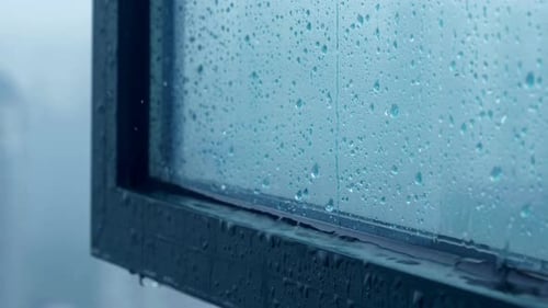 Raindrops Flowing Down a Window on a Gloomy Day