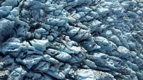 Aerial View of Glacier in Iceland Beautiful Nature Landscape Flying Over Blue Ice in Mountains