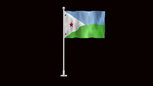 Animated Djibouti Flag Waving on a Pole with Realistic Fabric Motion