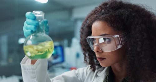Female Scientist Examining Flask in a Laboratory