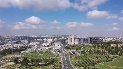 Jerusalem City wide shot aerial Flight view