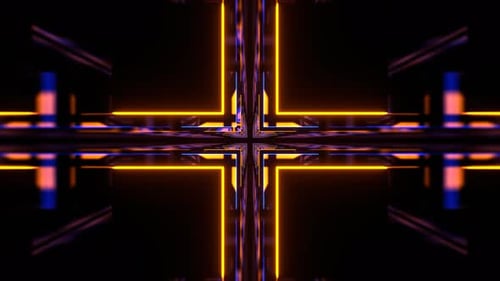 Orange And Blue Abstract Square Neon Tunnel Background VJ Loop l 4K