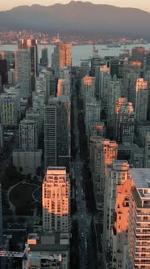 Aerial View on Downtown of Vancouver at Dusk Canada