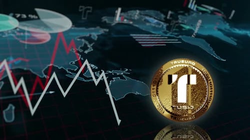 TrueUSD stablecoin TUSD cryptocurrency golden rotating coin loop on chart