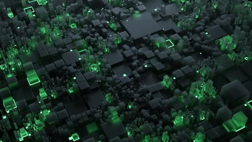 Futuristic Green Glowing Cubes Digital Technology Background