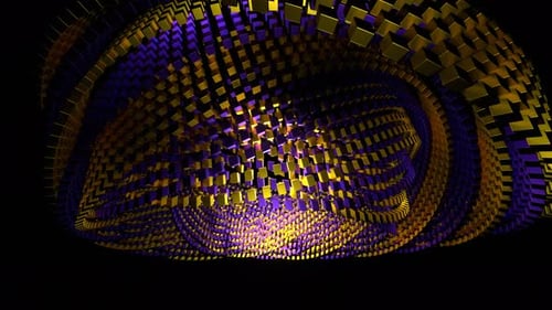 Gold And Purple Abstract Rotation Of Cubic Rings Background Vj Loop In 4K