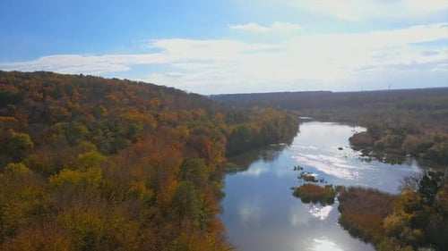 Nature landscape in autumn. Panoramic view of idyllic forest