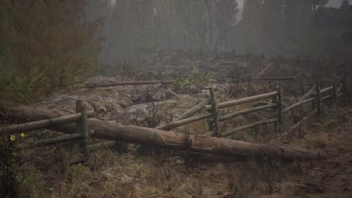 An Old Wood Fence with a Country Field Behind It