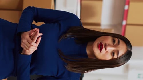 Engaging Businesswoman Explains Technology in Vertical Video