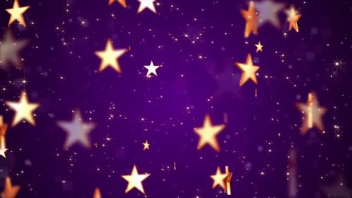 Festive Golden Stars Falling on Sparkling Purple Background Loop