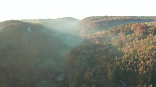 Aerial View Of fog mountain sunrise