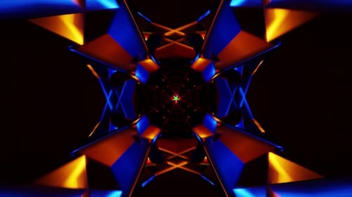 Loop Seamless VJ Motion Background with Kaleidoscopic Neon Geometry and Pulsing Light