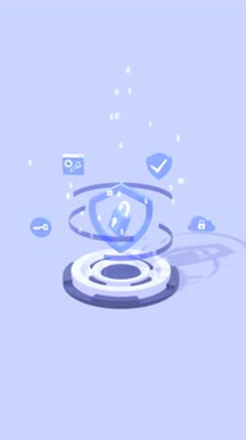 Vertical Animation of Cybersecurity Concept with Padlock and Shield Icon