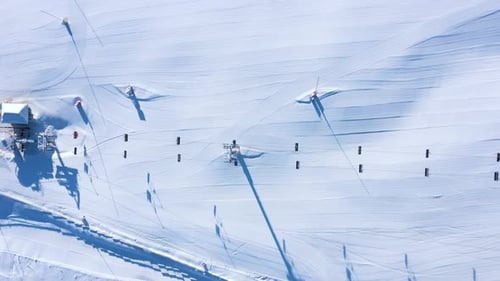 Top Down View of the Ski Lift and the Track in Winter Season