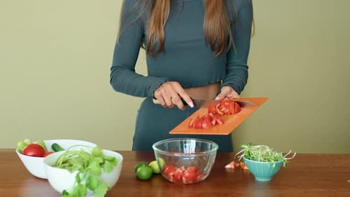 Woman Making Healthy Salad at Home