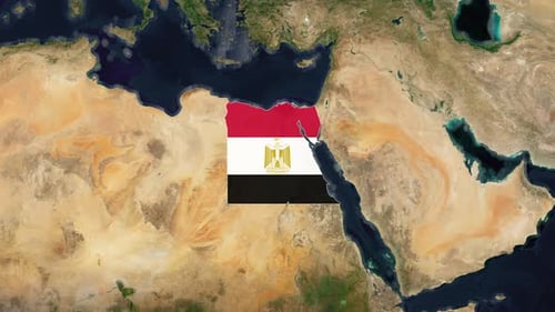 World Map Zoom to Egypt Revealing National Flag Animation