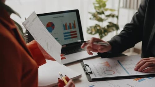 Close up of hands teamwork business group working and brainstorming business financial and marketing