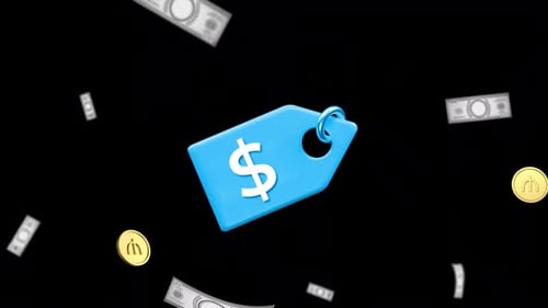 3D Price Tag Icon with Floating Money for E-commerce