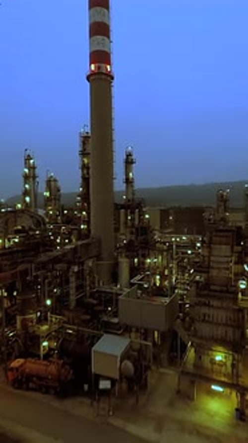 Aerial View of Industrial Zone at Night