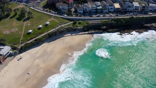 Cars Parked At Bronte Marine Drive With Empty Bronte Beach During Pandemic In Sydney, NSW, Australia