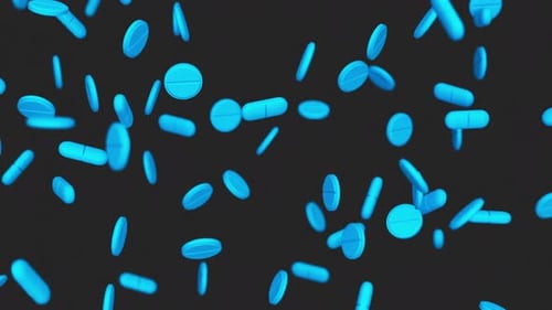 Falling Blue Medicine Pills and Capsules Loop Animation