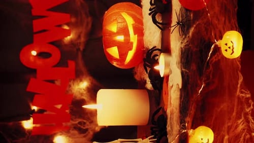 Halloween Decorations with Skeleton and Candles