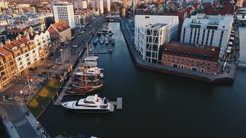 Aerial View of Gdansk City in Poland Historical Center of European City