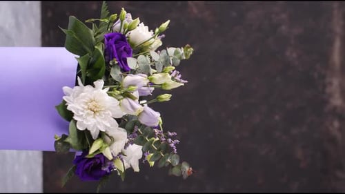 Elegant White and Purple Flower Bouquet in Box
