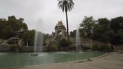 Parc de la Ciutadella under th rain in Barcelona, Spain.