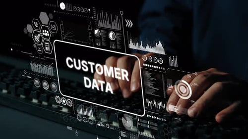 Saisie manuelle sur le clavier avec superposition graphique de visualisation et d'analyse numériques des données clients pour