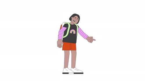 Animated Flat Design Girl Character Pointing Right