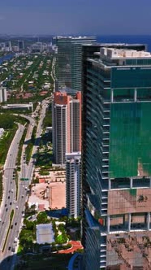 Aerial view of Miami showcasing skyscrapers and coastal landscape