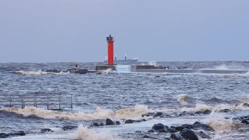 Dramatic Slow Motion Storm at Sea with Crashing Waves and Wind