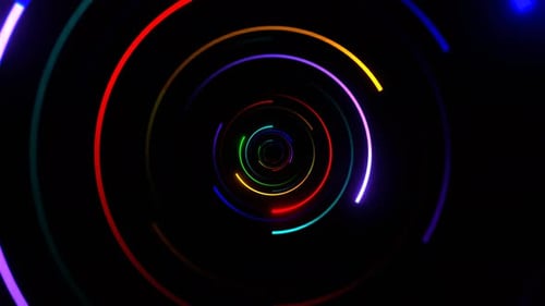 Multicolor Neon Circles In Mirror Tunnel Background Vj Loop In 4K