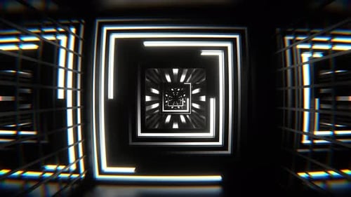 Weißer Tunnelhintergrund mit verschiedenen Neonlinien, VJ Loop In 4K