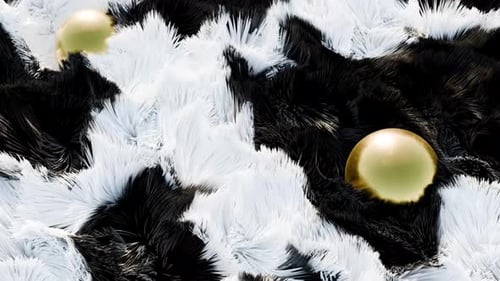 Golden Spheres Bounce on Dynamic Black and White Fur Texture
