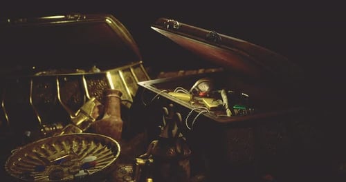 Mysterious Golden Treasure Chests with Dramatic Light Animation