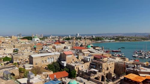 Aerial video over the old city of Acre in northern Israel