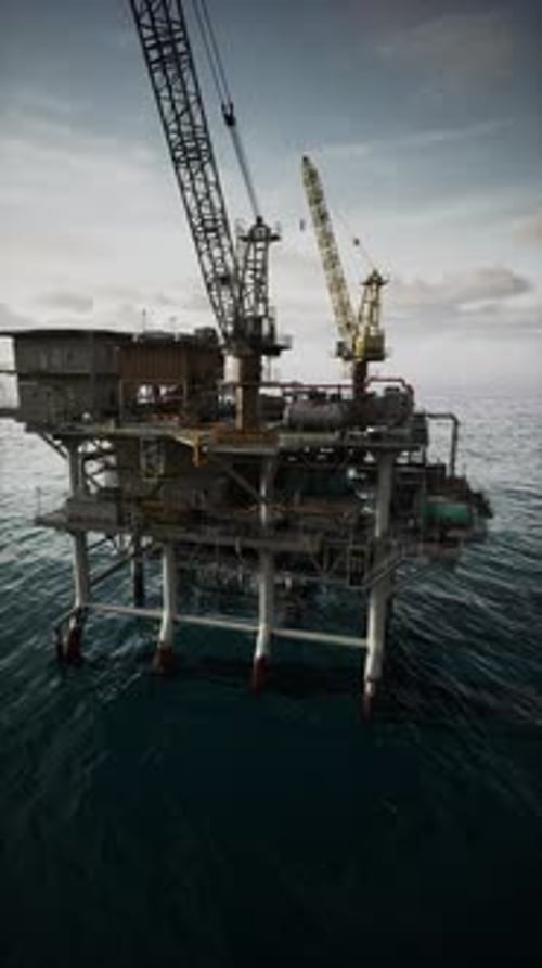 Aging Oil Rig in Vast Ocean