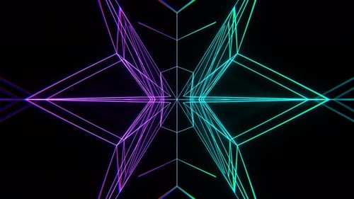 Abstrakter beweglicher Neonlinien-Hintergrund in Violett und Türkis VJ Loop In 4K