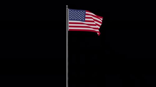Waving American Flag on Flagpole with Alpha Channel