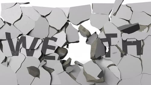 Breaking Wall with Painted WEALTH Word