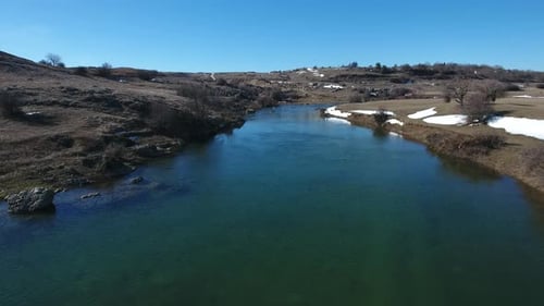 Flying Over River Stream