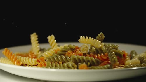 Colorful Spiral Pasta Close Up on Plate