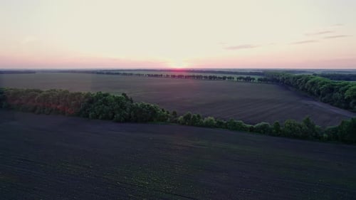 Landwirtschaftliche Felder mit den letzten Sonnenlichtern