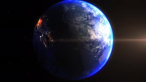 Zoom realista de la Tierra en las nubes, luces nocturnas, Turquía