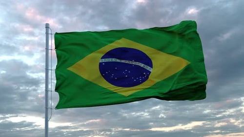 Brazilian National Flag Waving in Wind
