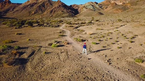 Aerial View of Active Hiker Woman Hiking on Teide National Park